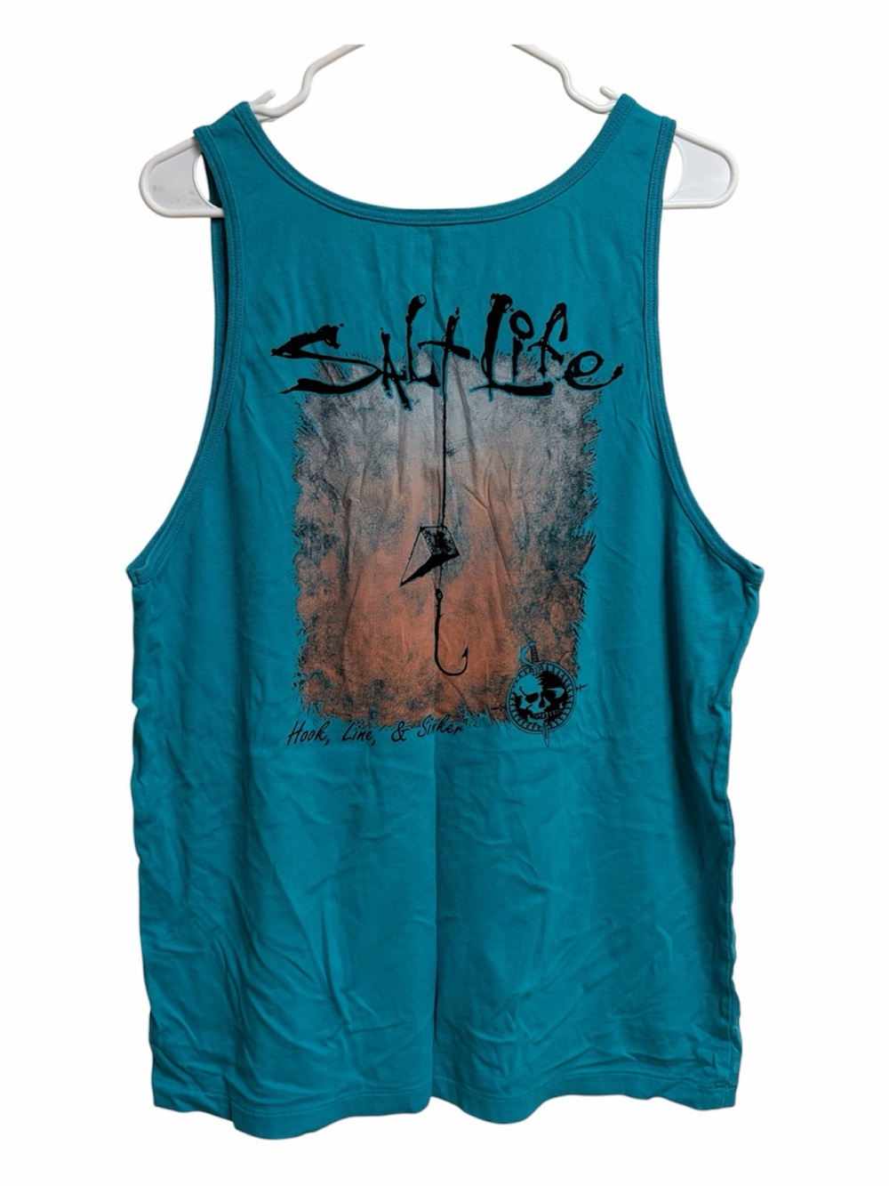 Salt Life Teal Tank with Orange and Black Fishing Graphic